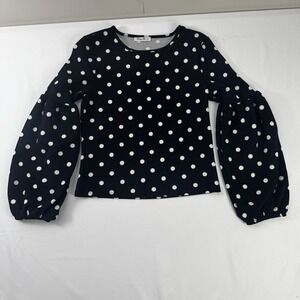 Polka Dot Brandy Blu Womens White Black Balloon Sleeve Stretch